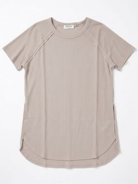 Zenana Waffle Knit Raglan Short Sleeve Tunic Top L NWOT Beige High-Low Hem